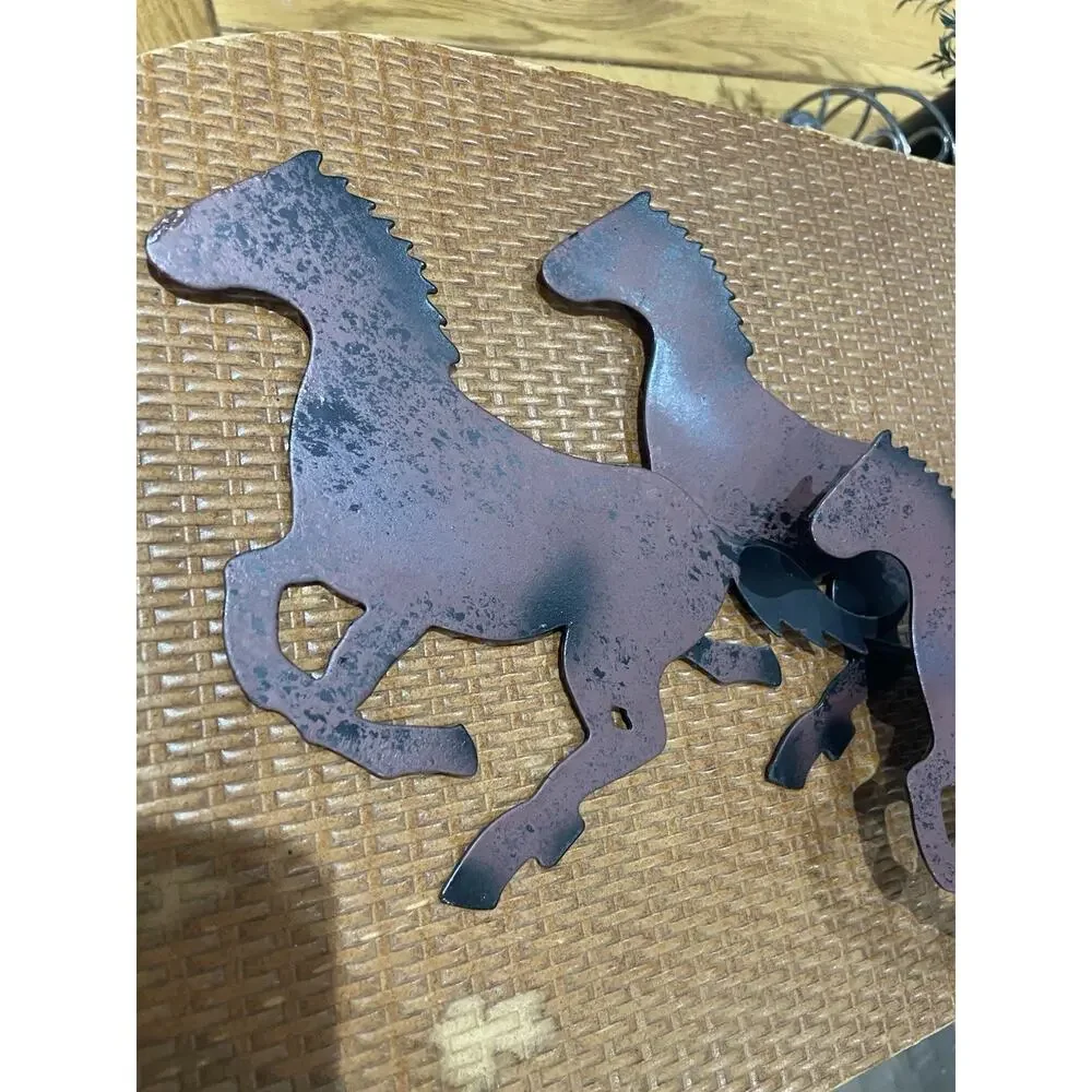 Vintage Rustic Metal Wild Horses Wall Decor Art Home Interiors 15.5
